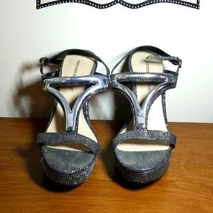 Silver and Black Wdge Heel